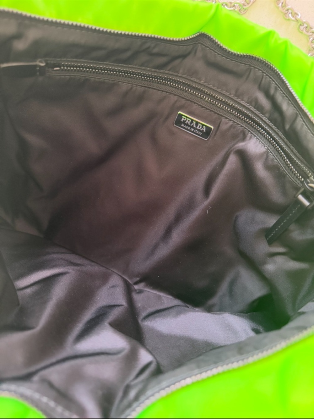Prada Neon Lime Nylon Chain Clutch Crossbody Bag Limited Color - Picture 8 of 10